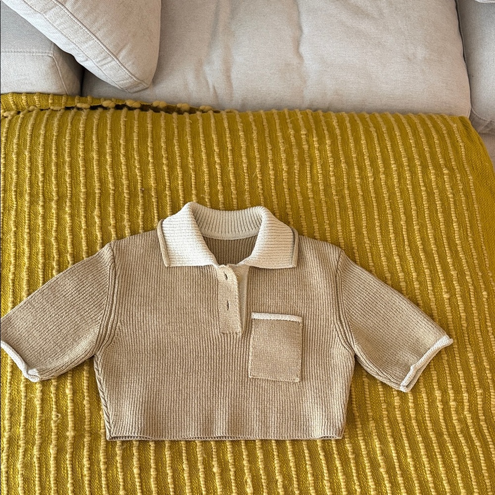 JACQUEMUS  Neutral Knit Top with Contrast Collar NWOT
